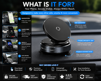 360° Rotating Universal Car Phone Holder – Strong Grip & Adjustable Dashboard/Mobile Mount