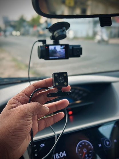 Full HD 1080P 3-Camera Car Dash Cam | Front + Rear + Interior | Night Vision | 170° Wide Angle | Loop Recording | G-Sensor